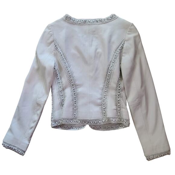 CATHERINE MALANDRINO Ivory Leather Jacket with Crochet Insets Women's Size P - Picture 2 of 14
